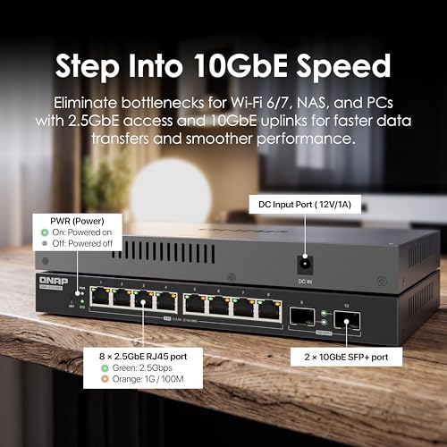 Image of QNAP QSW-L2110-2S8T-US 10-Port Multi-Gigabit Network Switch | Lite-Managed, 2 x 10GbE SFP+, 8 x 2.5GbE (RJ45) Ports, Fanless Web Managed Ethernet Switch, For Home & SMB Network