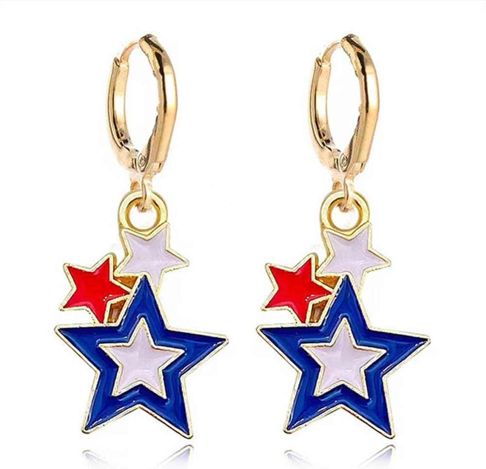 Patriotic Red White Blue American USA Flag Huggie Earrings,Flag Cross Boots Hats Butterfly Diamond Dangle Drop Earring,4th of July Independence Day Gift