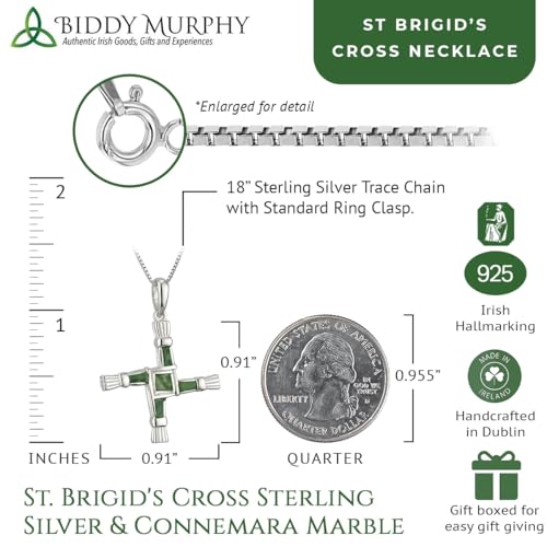Biddy Murphy Saint Brigid Cross Sterling Silver Necklace for Women, Symbolizes Protection, Genuine Connemara Marble Inlay, Tarnish Resistant Rhodium 18" Chain, 7/8 x 1-1/4 inch3