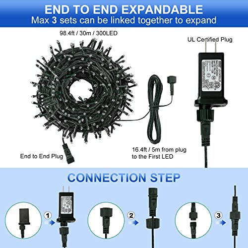 100Ft Christmas Tree Lights Connectable, 8 Modes 300 Led Warm White Christmas Lights Outdoor, Green Wire Fairy Starry String Lights Plug In, Holiday Decorative Mini Lights For Wedding Party Decor #TOP5