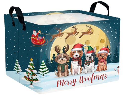 Image of Large Christmas Gifts Empty Baskets Kids Collapsible Holiday Storage Bin with Handle (Hat Dog)
