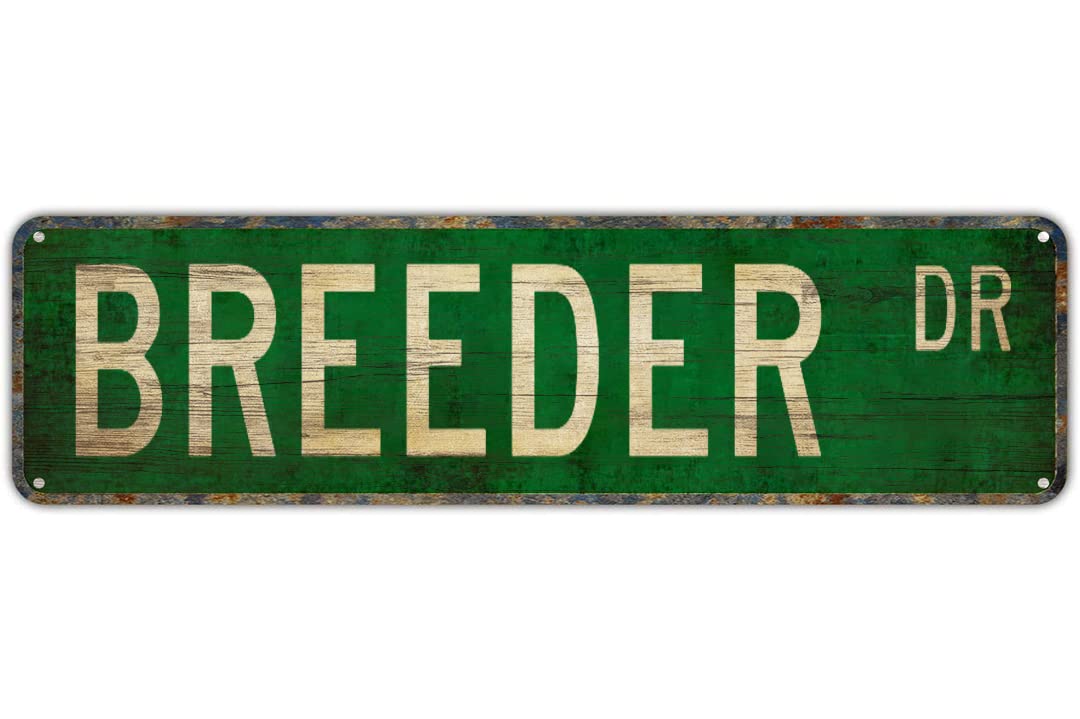 Vintage Wall Decor Breeder Sign Rustic Lake Beach House Cottage Cabin Cave Metal Street Sign Decor 4x16 Inch