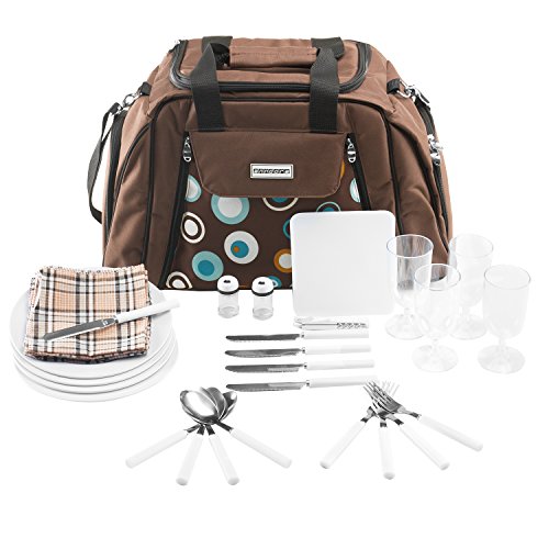 anndora Picknicktasche mit Kühlfach braun Blaue Kreise 29 Teile...