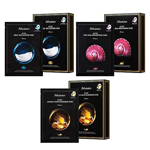 JMSolution Active Face Mask Bundle 20EA- Pink Snail, Bird Nest, Golden Cavior