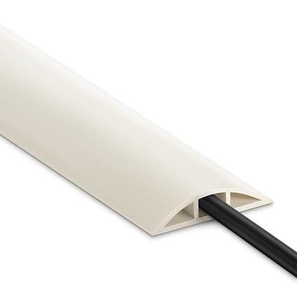 8FT Cord Cover Floor, Beige Cord Hider Floor, Extension Cable Cover Power Cord Protector Floor, Cable Management Hide Cords on Floor- Soft PVC Wire Covers - Cord Cavity: 0.47
