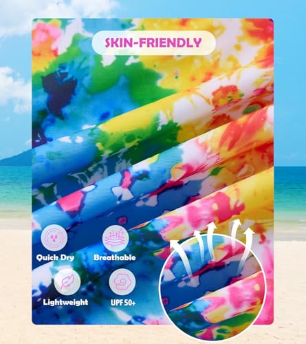 Image of Girls Long Sleeve Rashguard Half Zip Swimsuits UPF 50+ Two Piece Swim Sets with Hairband 5-12Y | Two Piece Swim Sets with Hairband