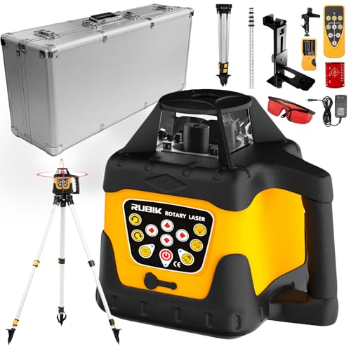 Self-Leveling Rotary Laser Level 2000ft, ±3/32' Accuracy at 100ft, 360° Laser Level Kit with 9ft Grade Rod, AluminumTripod/Wall Mount, Receiver, Class II Red Laser, IP66 Waterproof for Pro Surveying