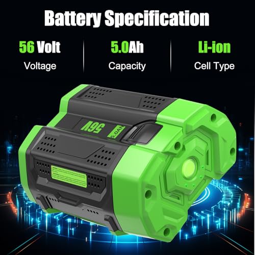 Image of 1Pack 56V Battery 5Ah and a Charger CH2100 Replacement for EGO 56V | BA2800T 56V Lithium ion Battery and CH2100 Charger Compatible with EGO Battery 56Volt Cordless Tools