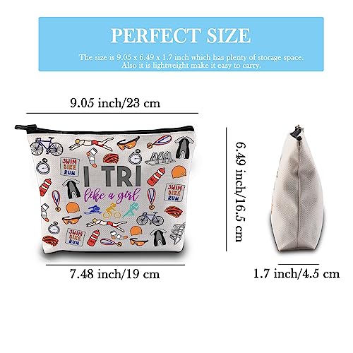 Triathlon Gift Swim Bike Run Gift Triathlete Inspirational Gift I Tri Like A Girl Zipper Makeup Bag Gift for Triathlon Lover (Tri Like Girl Bag EU) - Image 2