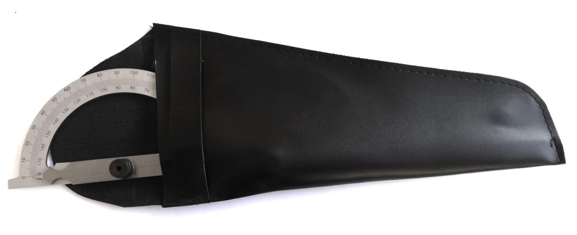 WRS Präz.-Gradmesser/Winkelmesser, Skala mattverchromt, blendfrei, mit Metall-Feststellschraube, 0-180°, im Etui, Größe: 120 x 150 mm