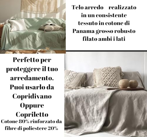 L'Emporio Casa Tagesdecke / Sofa-Überwurf / Bettüberwurf aus robuster, dicker Leinwand aus Baumwolle Panama 160 x 260 – 260 x 280 – 360 x 280 cm Maxi-Größe, aus Baumwolle Granfoulard, hergestellt in