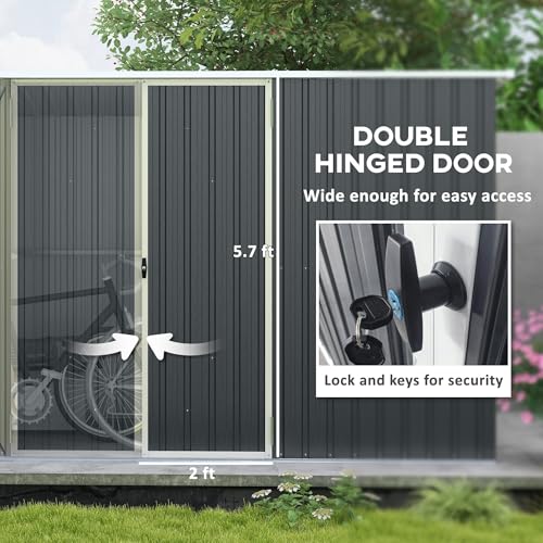 Outsunny 11 X 5.6Ft Galvanised Steel Garden Shed, Garden Storage Shed, Metal Shed With Gloves And Lockable Doors For Outdoor Garden, Patio, Grey - 5