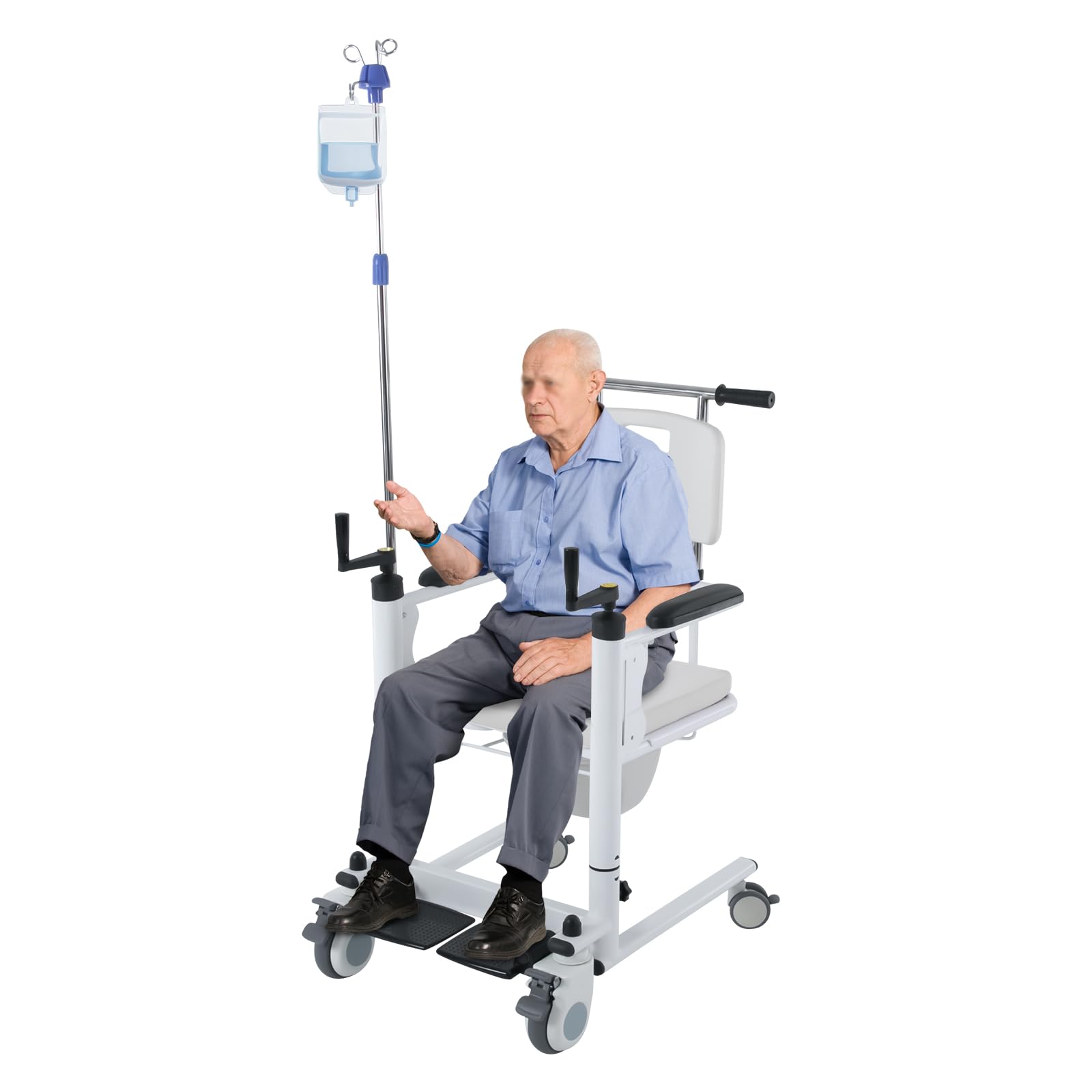 LUKSFIH 264LBS Patient Lift Transfer, Nursing Transfer Chair Potty for Elderly Disabled, Bedside Shower Commode Chair with Foldable Handle for Home Hospital Care, Adjustable Height