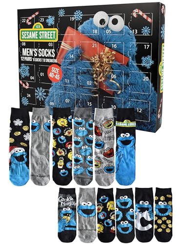 United Labels Sesame Street Calendario de Adviento con 12 pares de calcetines para hombre, tamaño 40-45, calendario con zapatillas y calcetines largos, calendario de Navidad regalo