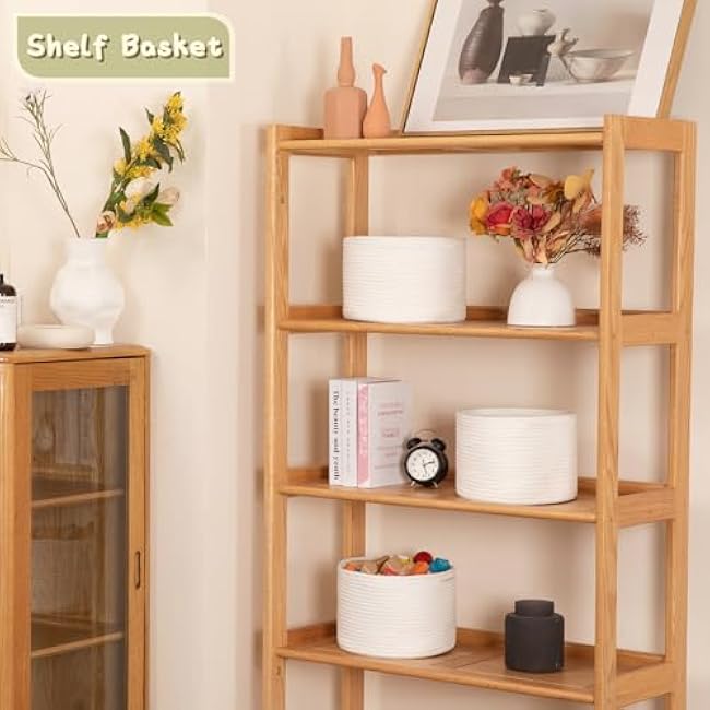 OIAHOMY Small Storage Baskets for Organizing,Closet Cube Shelf Storage, 9.8¡±¡Á9.8¡±¡Á7.1¡±, Woven Cotton Rope Gift Baskets for Nursery,Cute Dog Toy bins, Round 3 Packs, White