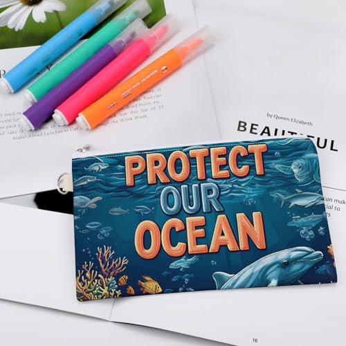 Protect Our Ocean Fashion Coin Purse Change Makeup Bag Canvas Pencil Pouch Travel4