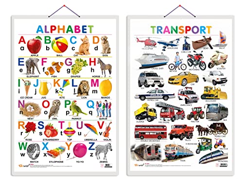 Image of GO WOO Combo of 2 Alphabet and Transport Educational Posters for Preschool Kids Classroom Study | Learning- Charts for Kids Learning (20 inchX30 inch Inches)