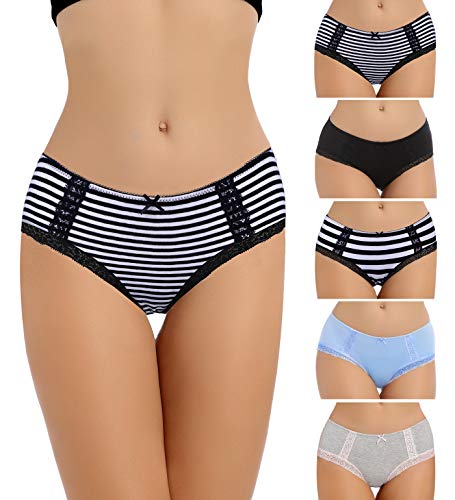 VOOKIIMO Soft Cotton Hipster Panties Womens Underwear (Assorted of Grey F, Medium)