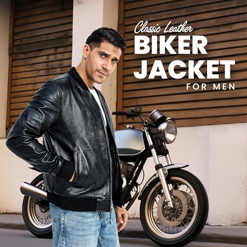 Black Leather Bomber Jacket Men | 100% Real Lambskin Leather Jacket | Men's Leather Motorcycle Jacket | Heritage4