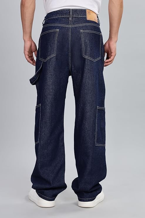 Image of INKD Men's Carpenter Baggy Jeans - Mid-Rise | 100% Cotton | Contrast Stitch| 6 Pocket Styling | Baggy Jeans for Man | Loose fit & Comfortable (Available in Plus Sizes)