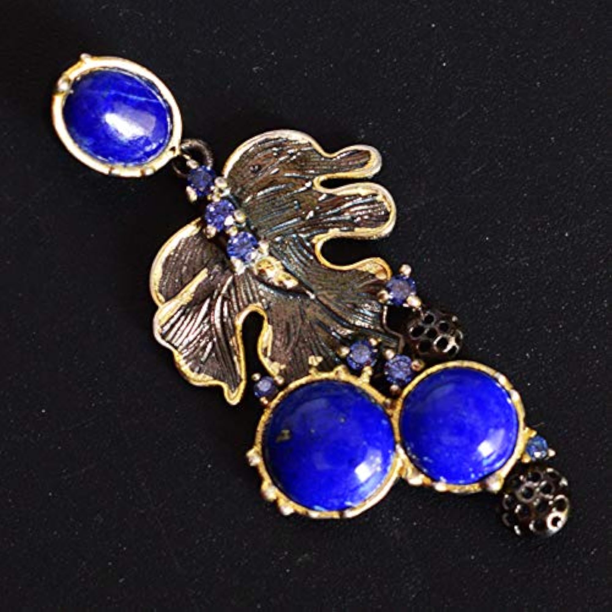 Women's Lapis Lazuli 925 Sterling Silver Black Rhodium Pendant