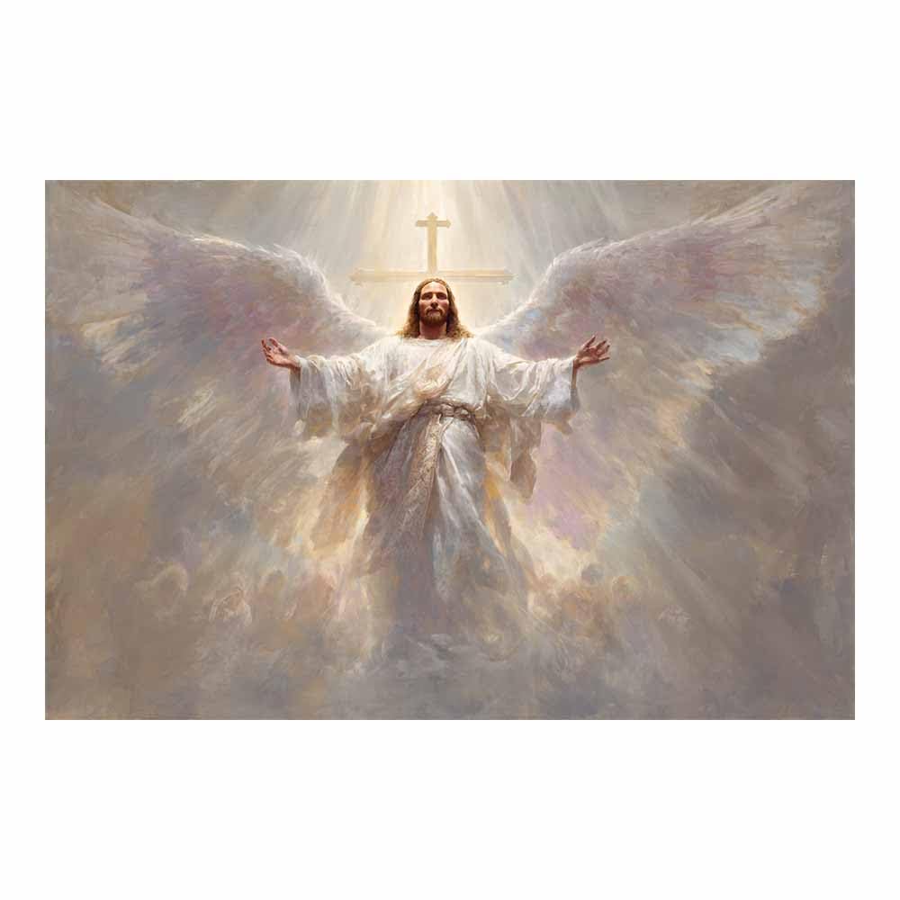 ZAMAEIU Christ Religions Canvas Wall Decor Winged cross Modern Abstract Religious Posters Prints for Living Room Bedroom Church Home Decoration(white)-80x120cm Unframed