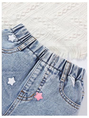 WDIRARA Toddler Girl's Cute Graphic Print Denim Shorts Elastic Waist Raw Hem Jean Shorts3