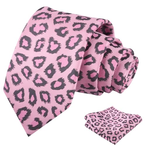 Image of Alizeal Men's Leopard Print Tie Set 3.15'' Necktie with Pocket Square Gift Box for Wedding and Fashion Occasions