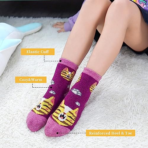 FNOVCO Kids Merino Wool Hiking Socks Toddlers Boys Girls Cozy Thermal Winter Thick Warm Crew Socks 6 Pairs2