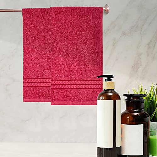 Image of Layers 100% Cotton Hand Towel, 400 GSM (Ruby Red, Solid Pattern) Tuscany Collection, Light Weight, Zero Twist, Moisture Absorbent, Quick Dry Towel, Bathroom Accessories (Pack of 2)