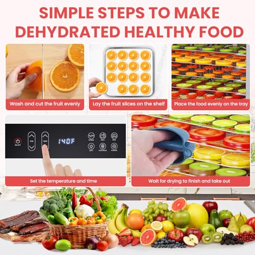 Image of Fendia Food Dehydrator for Jerky, 7 Stainless Steel Large Trays, 600W Fruit Dehydrator, 24H Timer and 194F Temperature Control, Overheat Protection, Food Dryer for Jerky, Herbs, Fruit, Dog Treats