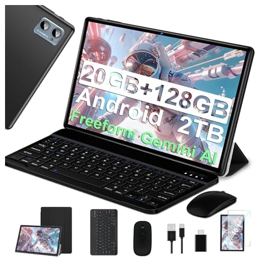 2025 Neueste Tablet 10 Zoll mit Widevine L1, Android 14 Tablet, 20GB RAM+128GB ROM(TF 1TB), Octa-Core 1.8GHz,WiFi 6, 6000mAh, Bluetooth 5.0, 1280 * 800, 8MP+5MP, Tablet mit Tastatur und Maus,Schwarz