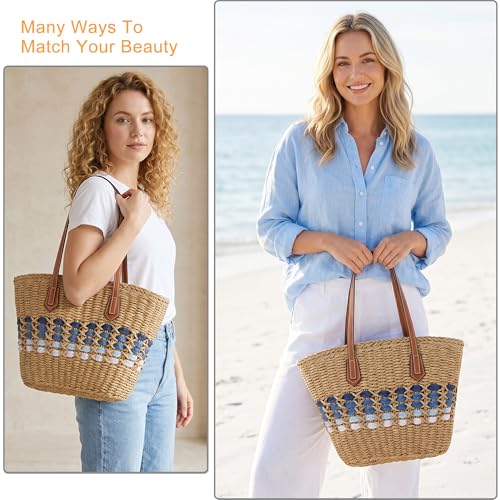 Image of Straw Shoulder Bag for Women Woven Tote Handbags Straw beach bag for Summer Vacation Travel