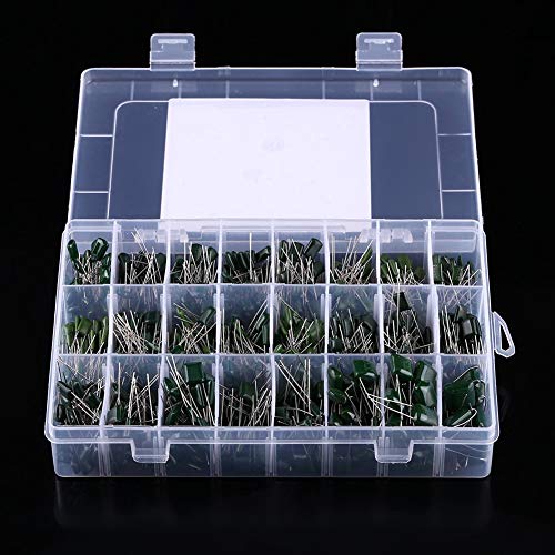 660pcs 24 Values Polyester Film Capacitors Assortment Kit 100V 0.22nF to 470nF with Clear Plastic Box for Radio/TV Sets/Electronic Equipments