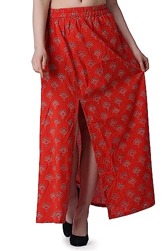 Image of POPWINGS Casual Ethnic Bagru Print Long Slit Skirts for Women || Cotton Long Slit Skirt for Women || Stylish Women Long Skirt for Summer