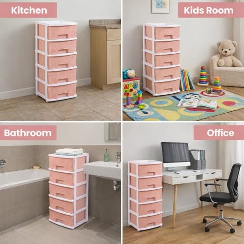 Image of Plastic Modular Drawer Storage Chest Of Drawers Organizer Storage Box, Large Stomo Racks For Multipurpose Anti-slip Shoes Organizers (Pink, 5 Layer)