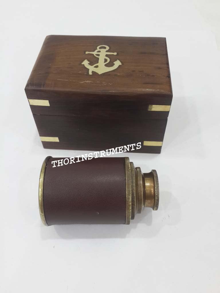 6" Antique Nautical Handheld Telescope Spyglass W/Wooden Box Gift Decor Rustic Vintage Home Decor Gifts
