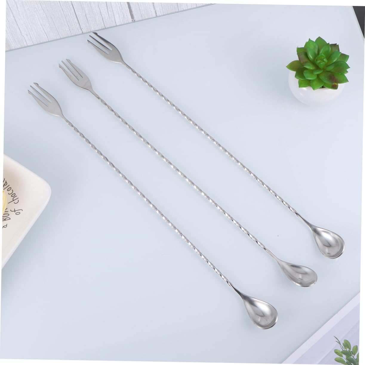 TOPBATHY 9 Piezas cuchara de acero inoxidable cucharas mezcladoras de mango largo cuchara de coctel de bar Silver