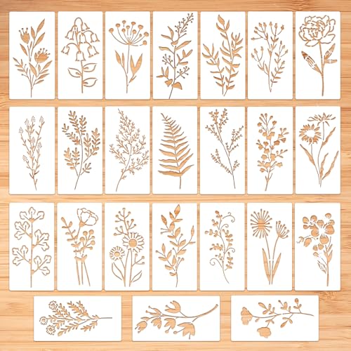 24 plantillas de flores reutilizables para pintar, plantillas de pared de flores, plantillas de pared de flores silvestres, plantillas de dibujo para pintar sobre madera, manualidades