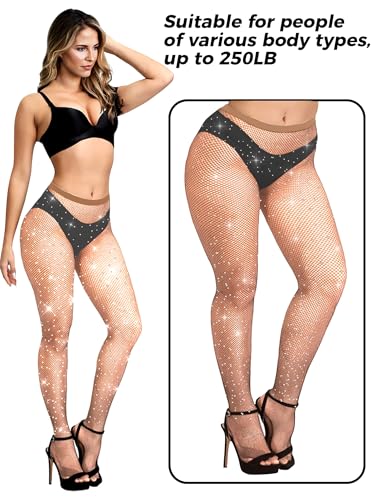 Image of Buauty 2 Pack Sparkly Fishnet Stockings For Women,Rhinestone Fishnets Tights High Waist,Party Sexy Rhinestone Mesh Pantyhose