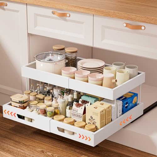 Nacial 2 Tier Pull Out Cabinet Organizer Expandable 12 3 20 7 W White - image 1