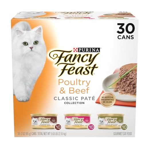 Purina Fancy Feast Grain Free Pate Wet Cat Food Variety Pack, Poultry & Beef Collection - 3 oz. Cans, 30 Count (Pack of 1)