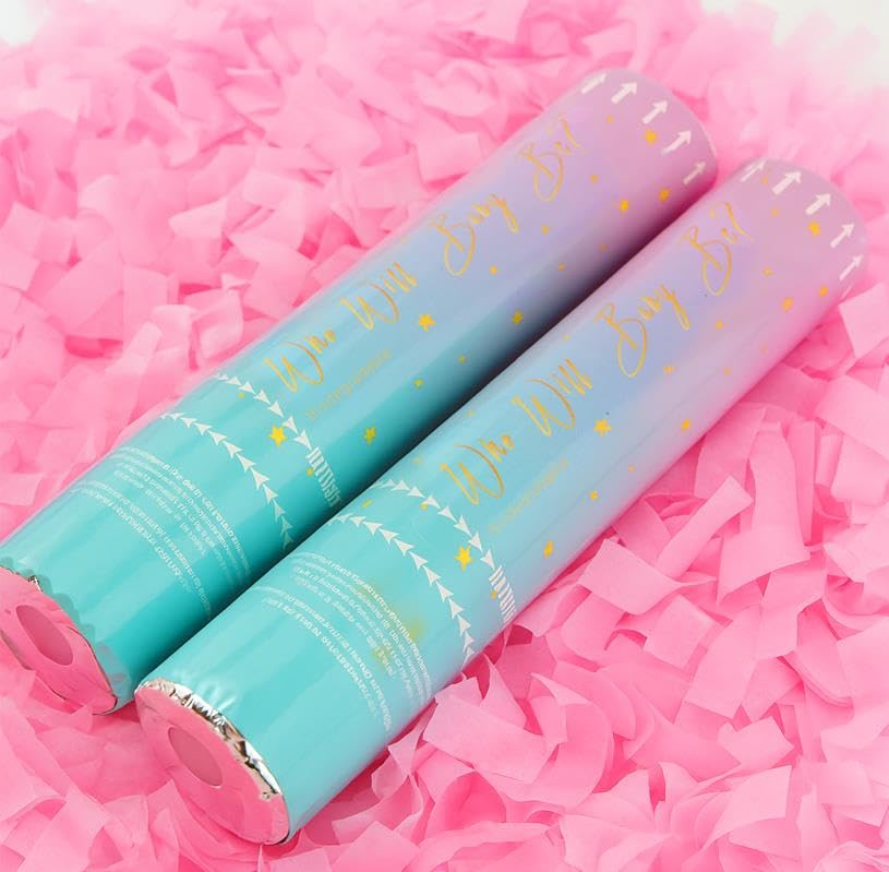 Party Biodegradable Pink & White Gender Reveal Cannons For Girl Confetti - Pack of 2