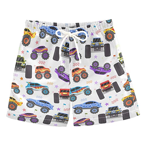 Pigsaly Cartoon Monster Trucks Boys Swim Trunks Race Car Star Toddler Beach Board Shorts Baby Summer Bathing Suit 2T