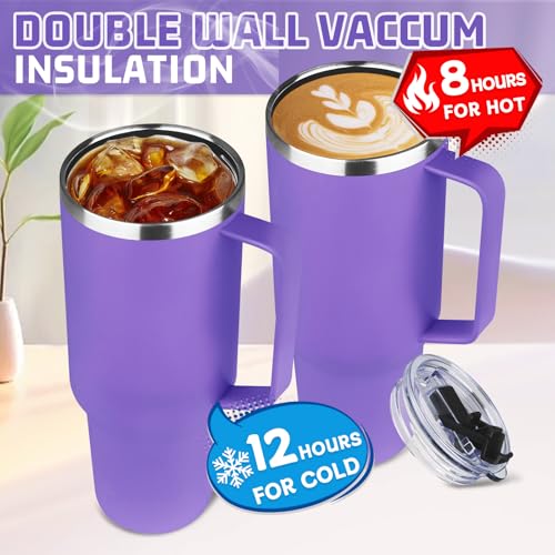 Image of 40 oz Tumbler with Handle and Flip Straw, 100% Leakproof Insulated Tumbler with Lid and Straw, Stainless Steel Travel Coffee Mug, Insulated Coffee Thermal Cup for Cold and Hot (Purple)