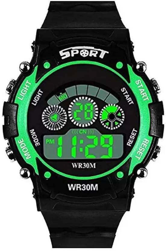 QALIBAGreen Dial & Silicone Strap Watch for Boys & Girls with Round Digital led wristwatches a Man can get The Right time