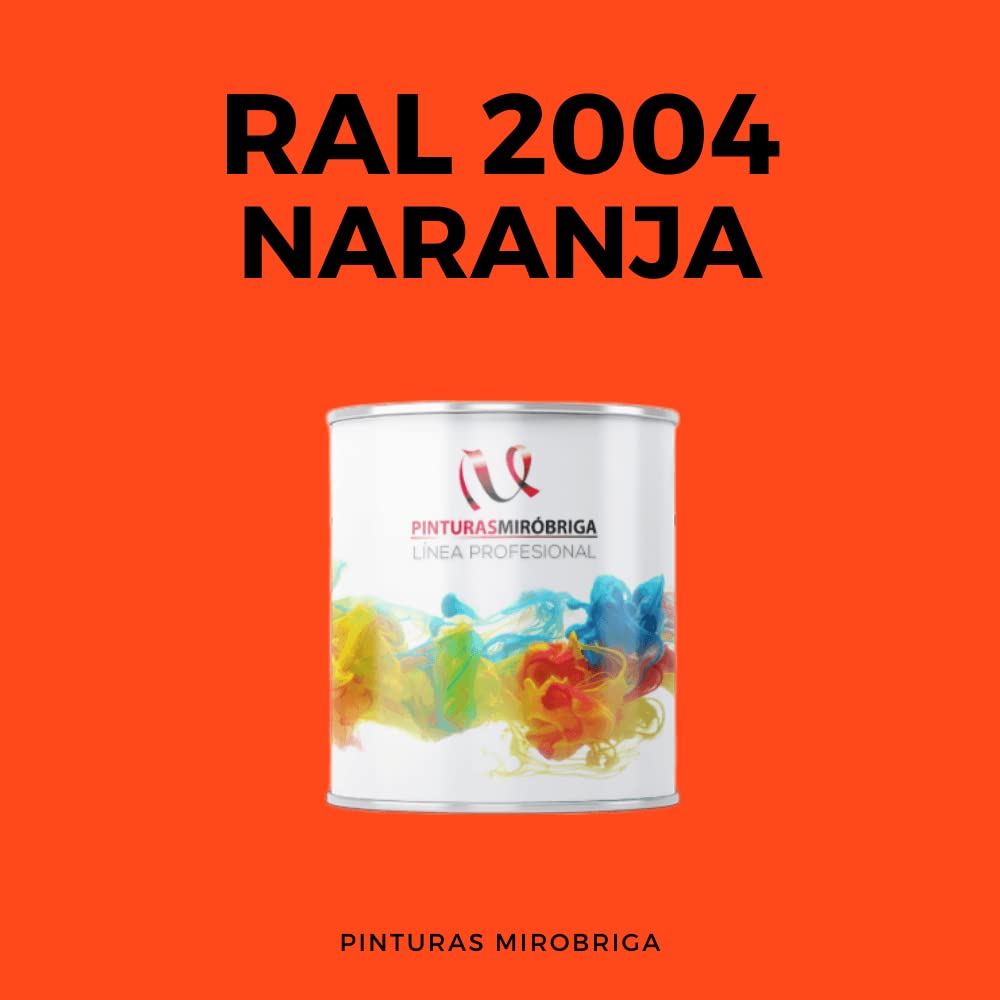 Pinturas Mirobriga Esmalte Antioxidante Color Naranja Ral 2004, Secado Rapido, Directo sobre metal, proteccion de superficies de hierro y madera. Envase de 750ml.