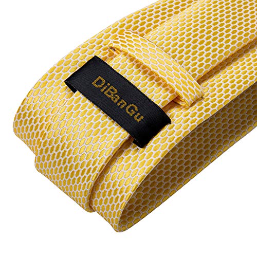 Dibangu Solid Yellow Tie For Men Wedding Business Silk Necktie Handkerchief Plain Ties And Pocket Square Set #TOP3
