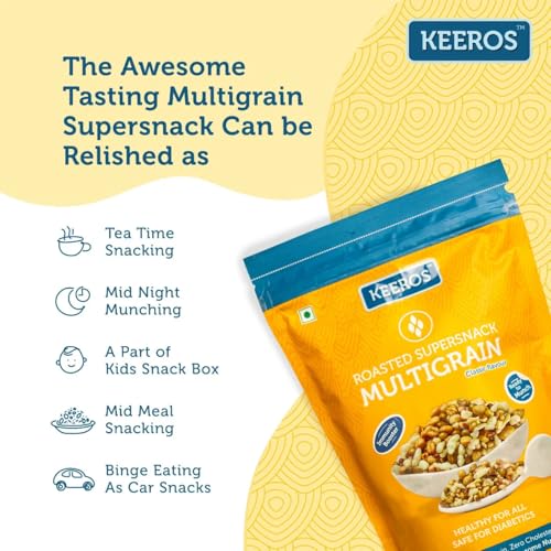 Image of Keeros Multigrain Roasted & Healthy Snacks for Healthy Weight Management | Diabetic Friendly, Diet Namkeen & Snacks | Low GI, Ready to Eat, Crispy, Tasty & Lightly Salted Mix of Pearl Millets & 5 supergrains |400g