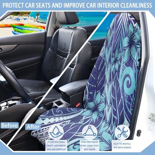 Image of Car Seat Towel Cover for Front Seats, Waterproof Soft Polynesian Tattoo Blue Auto Seat Covers Anti-Slip Universal Fit for Cars SUVs Trucks, Auto Accessories Protectors Decor